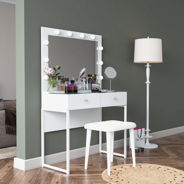 Hanah Home Mesa de Maquillaje con 10 Focos y Puff Blanco BJ164 - 4481